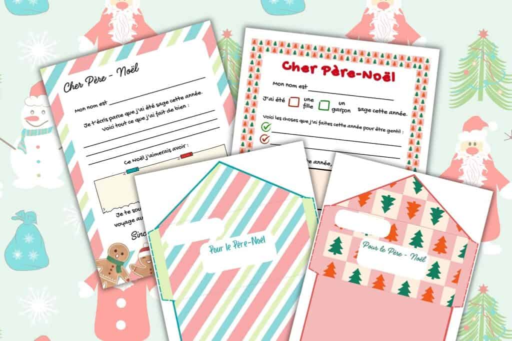 lettres et enveloppes pour écrire au Père-Noël