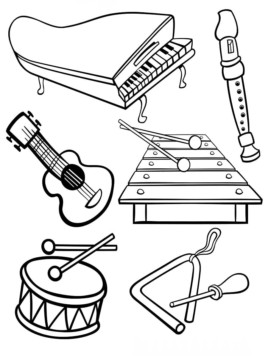 Coloriage à imprimer : Imagier des instruments de musique