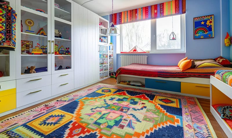 tapis berbère coloré dans une chambre d'enfant