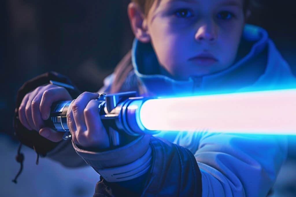 enfant jouant avec un sabre laser