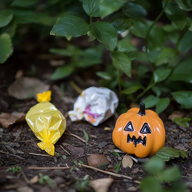 bonbons d'Halloween cachés dans le jardin