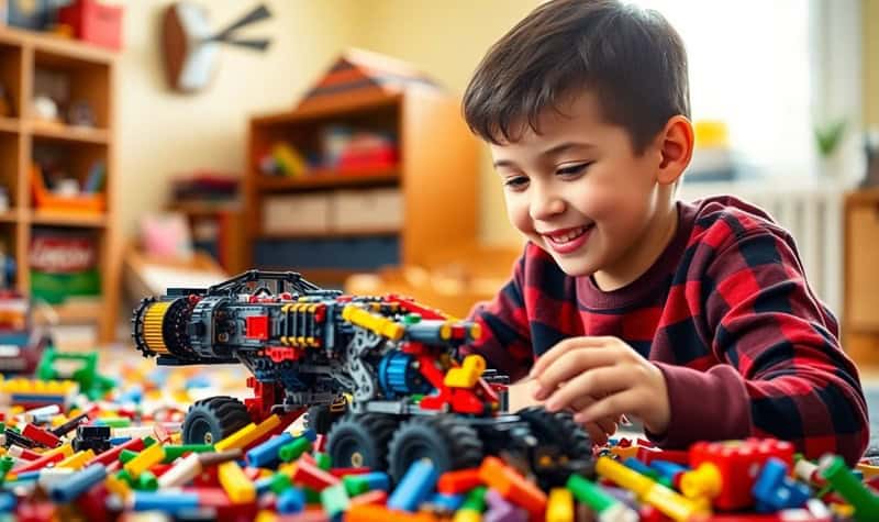 garçon jouant avec des Lego Technic