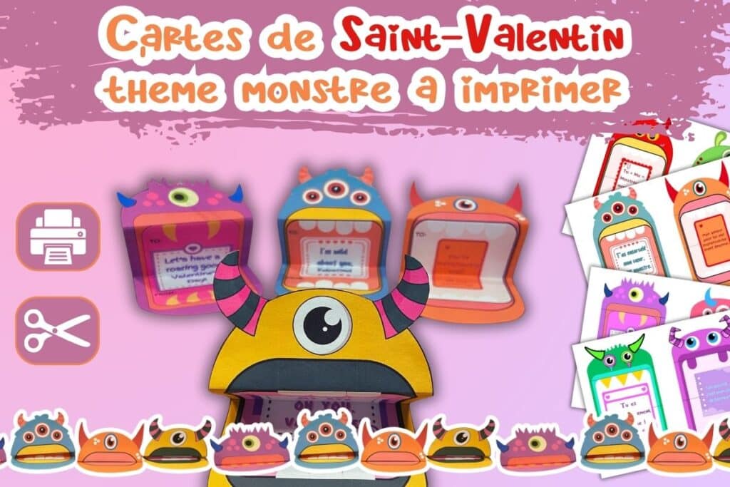 cartes à imprimer saint valentin monstre